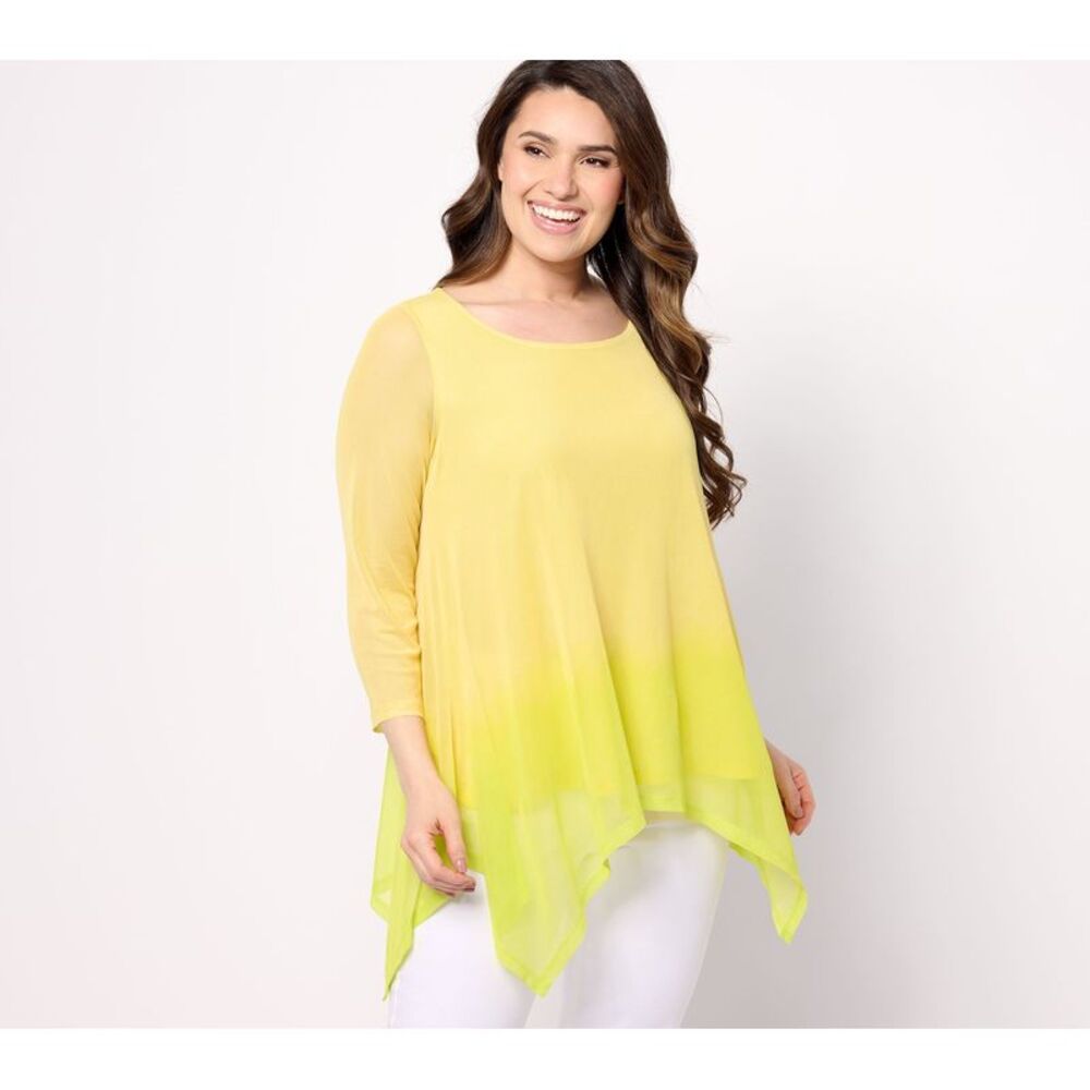 Women Control Women's Top Sz L Triple Mesh Ombre Tunic Yellow